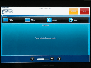 Image of classroom touch panel that shows a list of sources to project.