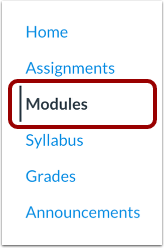 Canvas Navigation Menu showing Modules highlighted