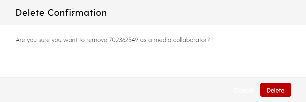 screenshot for deleting a collaborator to a media file in My Media