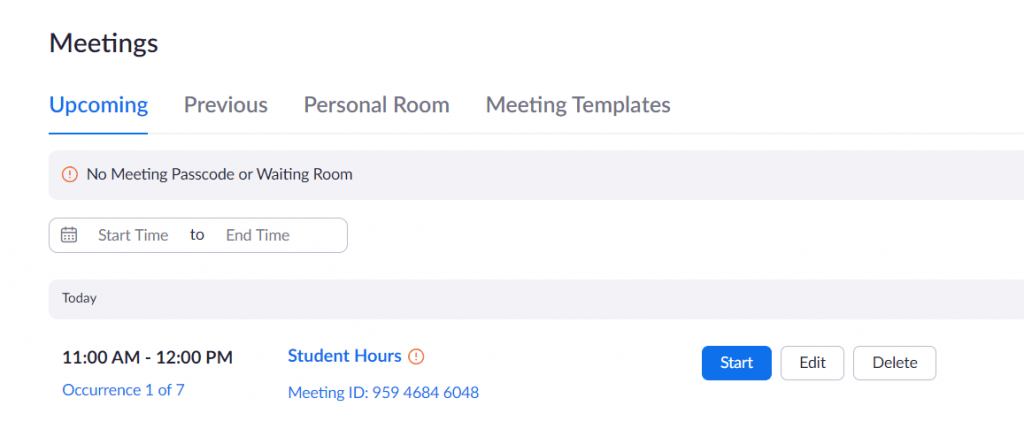 screenshot showing the Zoom start meeting button