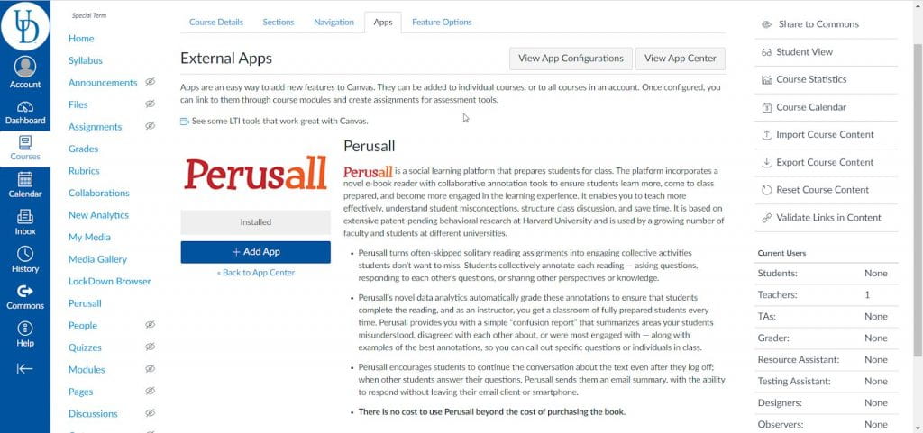 screenshot showing an overview of the Perusall app