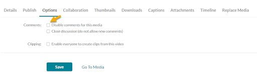 screenshot showing how to disable comments on videos in My Media settings