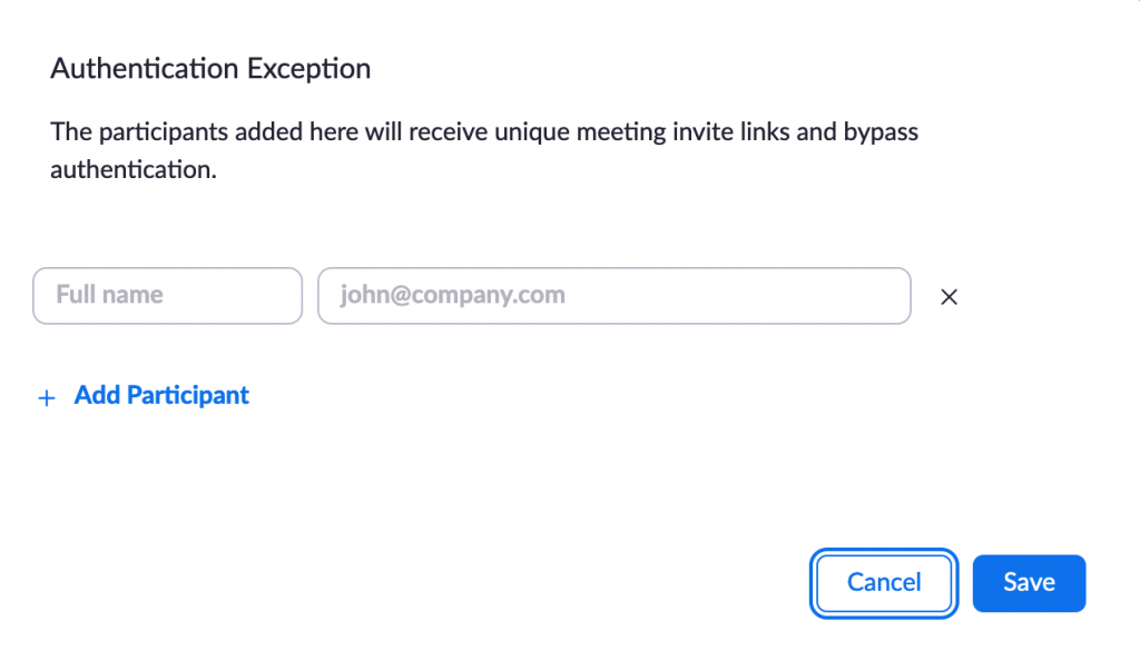 Zoom meeting add authentication exceptions
