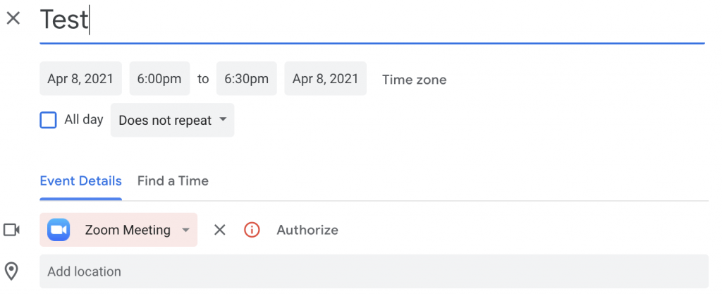 Google Calendar Authorize Zoom