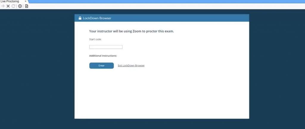screenshot showing the LDB prompt to enter the start code to access an exam