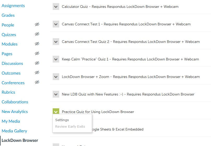 enabling LockDown Browser in settings