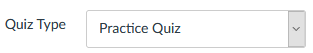 screenshot of the drop-down menu to select a quiz type in Canvas