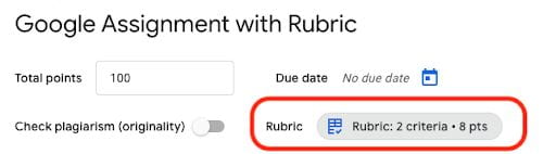 screenshot showing how to view or edit a rubric for a Google assignment
