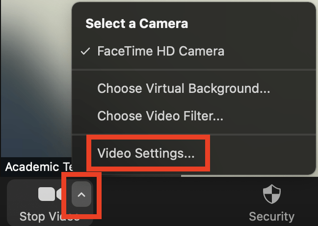 Zoom meeting video settings