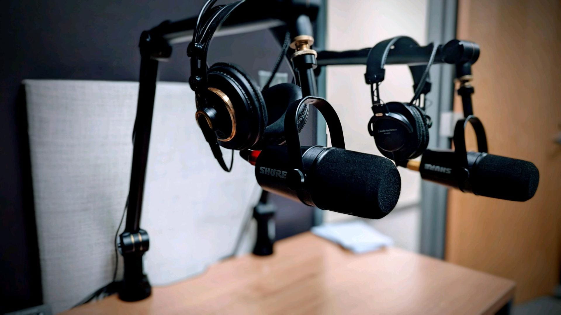 Picture of two professional podcast recording microphones
